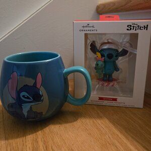 Disney Stitch Hallmark Ornament & I Don't Do Mornings Mug New